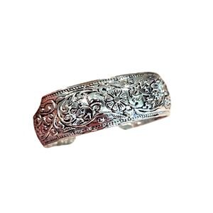 Silver Tone Floral Filligree Statement Bangle